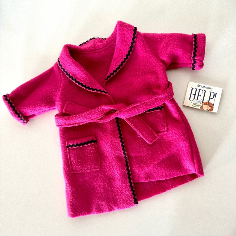 AMERICAN GIRL DOLL TODAY Pink Black Fleece Robe PJs Set Pajama Sleepover Book